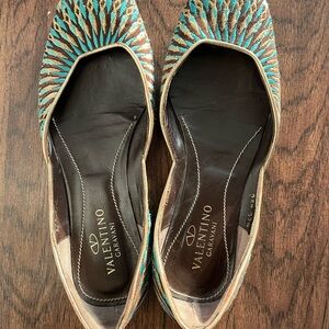 Valentino Garavani Turquoise and Gold Flats